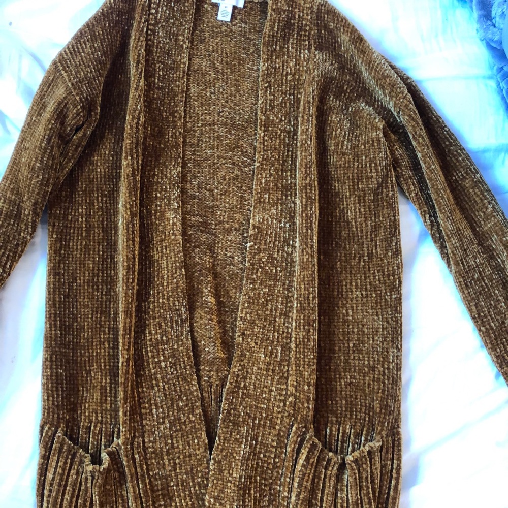 Swear material long cardigan with pockets